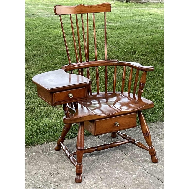 Mid 20th Century Vintage Walnut Pennsylvania Windsor Writing Chair With Two Drawers For Sale - Image 18 of 18