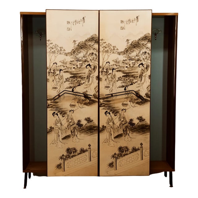 Vintage Wooden Wardrobe with Light For Sale