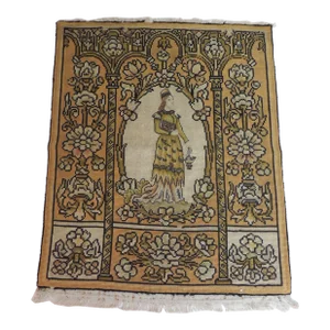 Antique Yellow and Black Needlepoint Tapestry or Wall Hanging