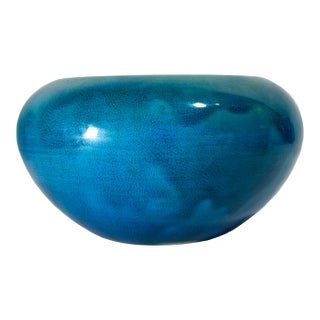 Antique Large Turquoise Glazed Alms Bowl For Sale