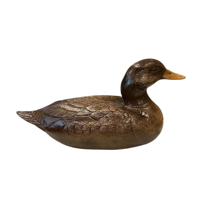 Vintage Hand Carved Wood Duck Decoy Figure / Statue / Object With Amber Eyes For Sale - Image 4 of 9