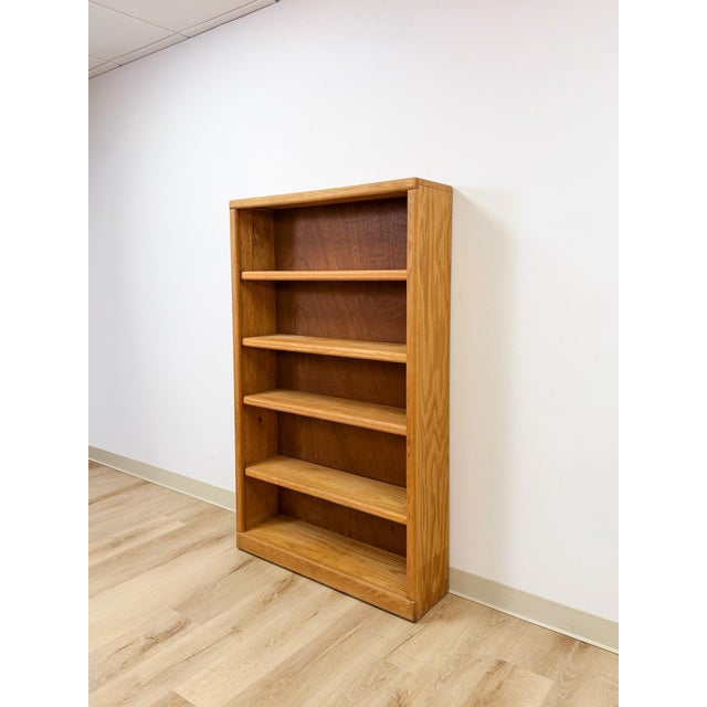 Mid-Century Modern Vintage MCM Light Oak Bookshelf, Five Shelf With Rounded Edges, Rustic Bookcase For Sale - Image 3 of 13