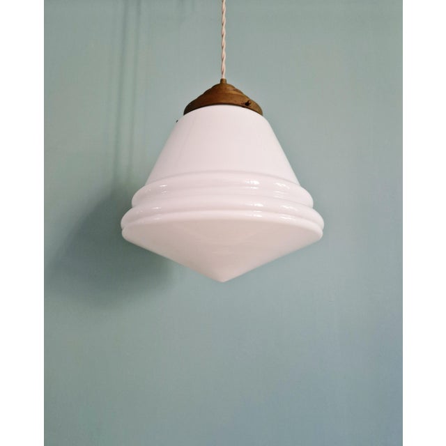 Bauhaus Art Deco Conical Pendant Light in White Opaline Glass, 1920s For Sale - Image 3 of 11