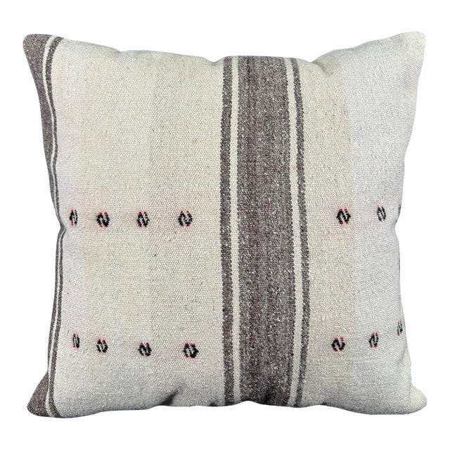 Turkish Hemp Pillow Cushion Natural Beige Dark Brown Pillow Cushion Cover 24x24 For Sale