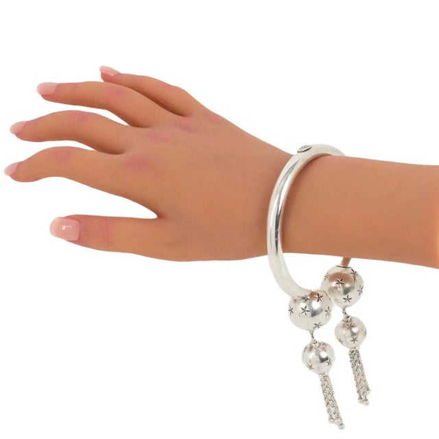 Metal Emmanuelle Khanh Paris Silvered Star and Chain Bracelet For Sale - Image 7 of 7