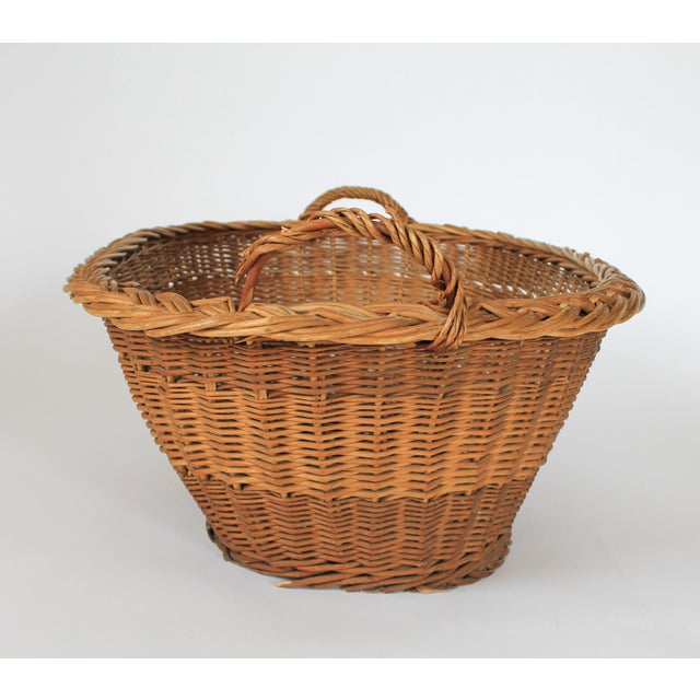 Vintage Woven Wicker Laundry Basket For Sale In Milwaukee - Image 6 of 12