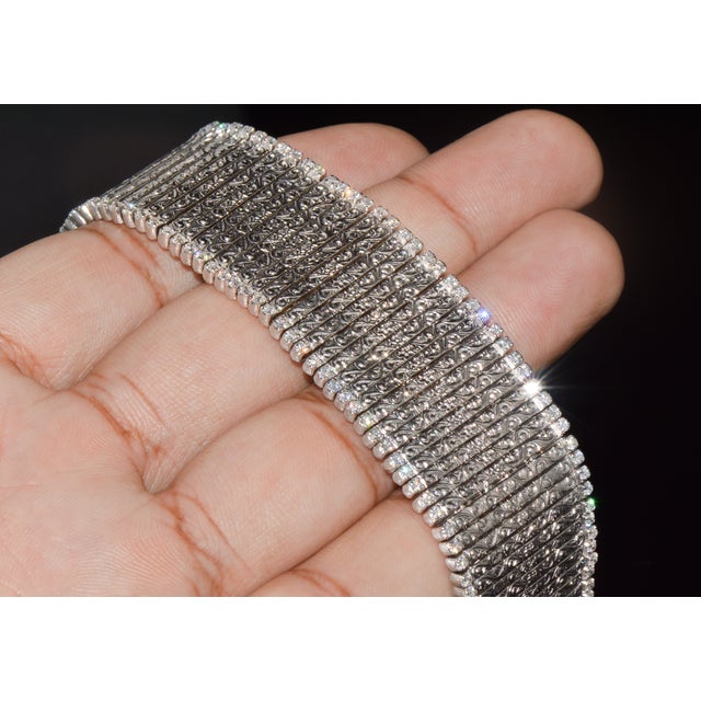 Late 20th Century Rare Roberto Coin Natural 3.20ct Diamond Floral Scroll Work Wide Bracelet in Solid 18k White Gold For Sale - Image 12 of 15