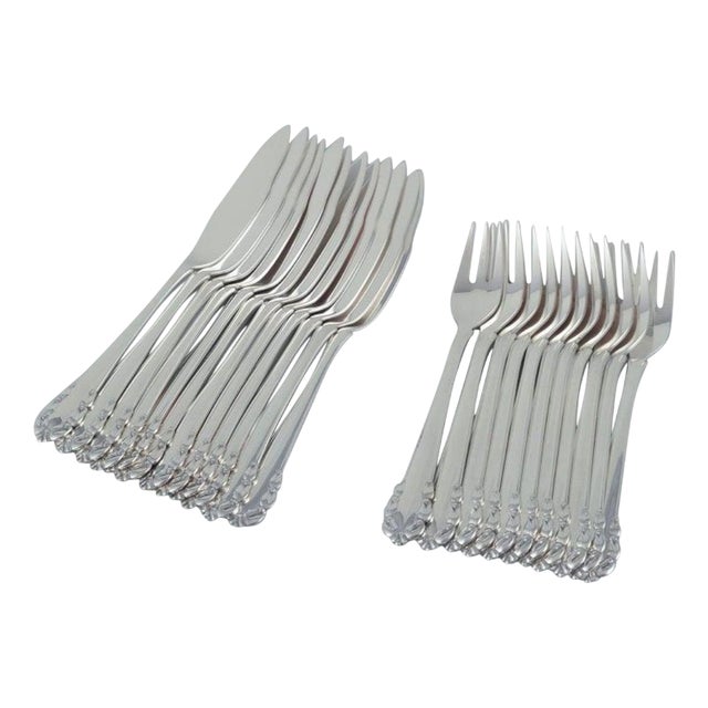 Lily of the Valley Fish Cutlery from Georg Jensen, 1930s, Set of 24 For Sale