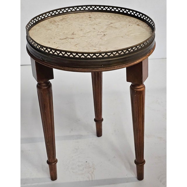 Louis XVI Style Fruitwood (walnut) and Marble Inset Low Wine Table. Early 20th Century French Walnut & Galleried Marble...