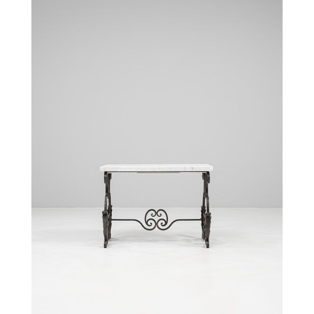 1950s French Cast Iron Side Table With Marble Top For Sale - Image 16 of 18