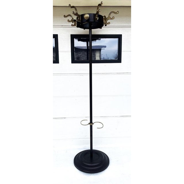 Black Mid-Century Modern Brass and Black Metal Coat Stand in the style of Jacques Adnet, 1950s For Sale - Image 8 of 18