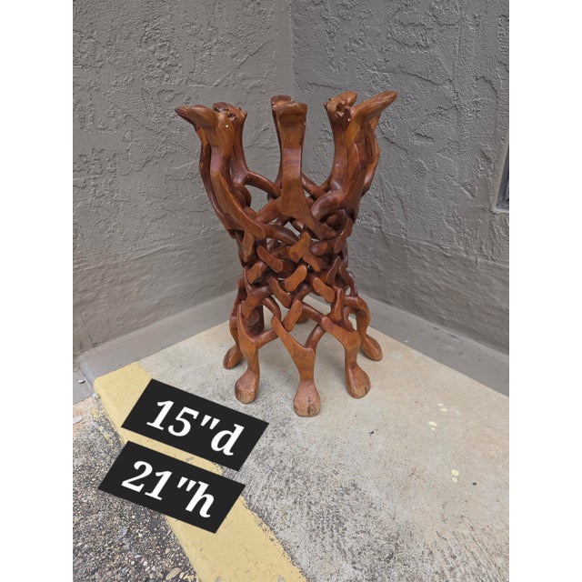 Great vintage 21" high stand or base that can be used with a vessel or a tound glass top ..perfect for a cocktail table....