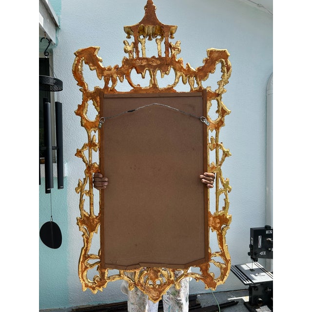 Circa 1920–1940 Chinoiserie Carved Wood Gilt Mirror For Sale - Image 10 of 10