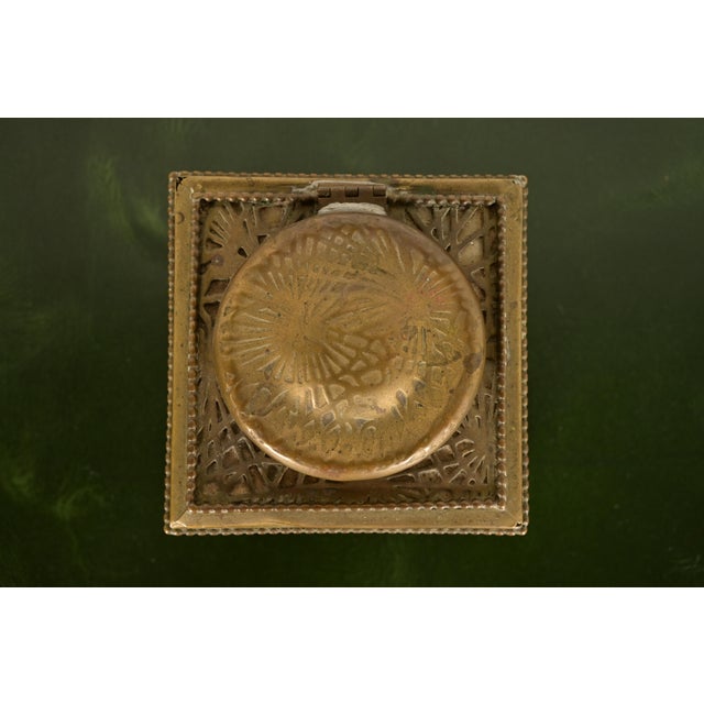 Early 20th Century Tiffany Studios New York Pine Needle Bronze Doré and Favrile Slag Glass Inkwell For Sale - Image 5 of 12