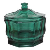 Teal Green Indiana Glass Octagon Bowl Candy Dish With Lid For Sale