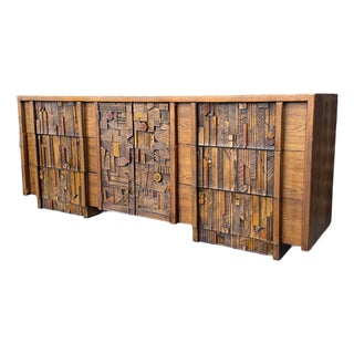 1970s Lane Furniture Pueblo Brutalist Nine-Drawer Dresser / Credenza For Sale