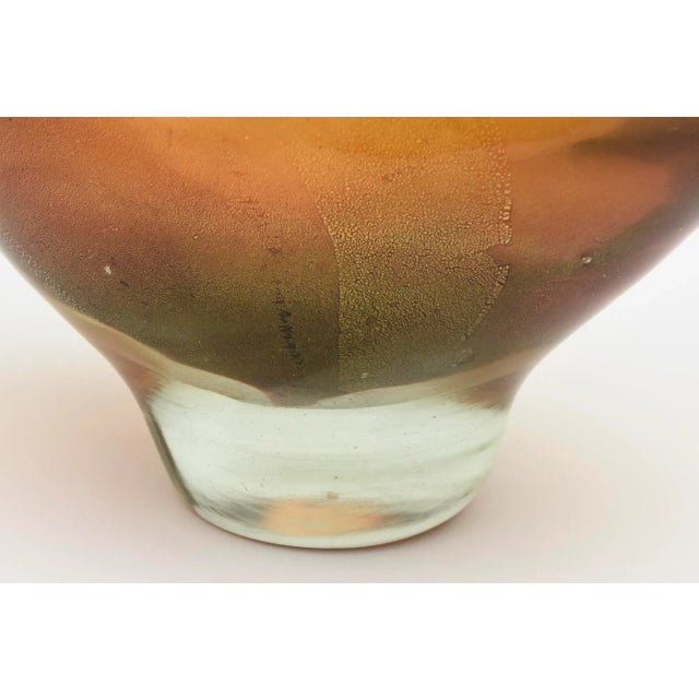 Metal Vintage Murano Barovier E Toso Amber, Green and Gold Aventurine Glass Chunky Bowl, 1950's For Sale - Image 7 of 13