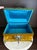 Early 20th Century Antique Victorian Jewelry Box “Boudoir” or Sewing Box in Mustard/ Golden/ Green Velvet, Inside Blue Silk From the Early 20th Century For Sale - Image 5 of 10
