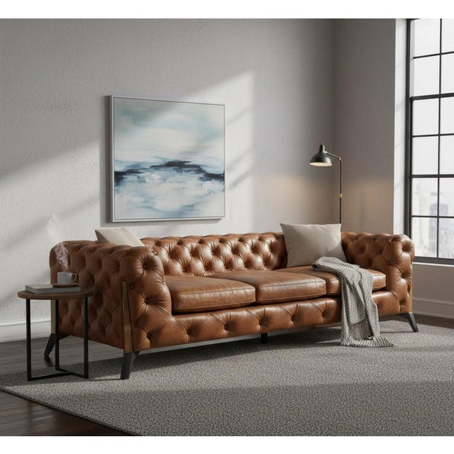 Animal Skin Olivia Contemporary Tufted Chesterfield Sofa - Light Brown Leather For Sale - Image 7 of 7