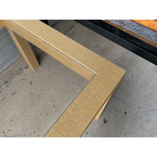 1970s Karl Springer Style Organic Modern Grasscloth Ming Form Dining Table or Desk For Sale - Image 10 of 10