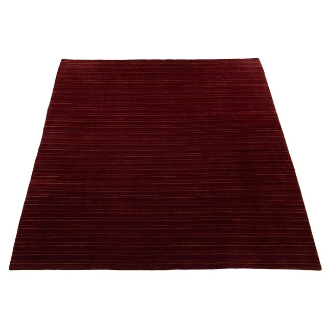 2010s Modern Tibetan Rug Made From Wool and Silk Featuring a Striped Design in Red For Sale - Image 5 of 9