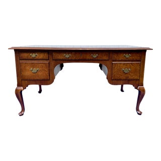 1970s Vintage Queen Anne Style Burl Wood Writing Desk by Hekman Furniture Company For Sale