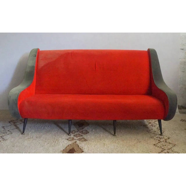 Textile French Red Sofa, 1950s For Sale - Image 7 of 7
