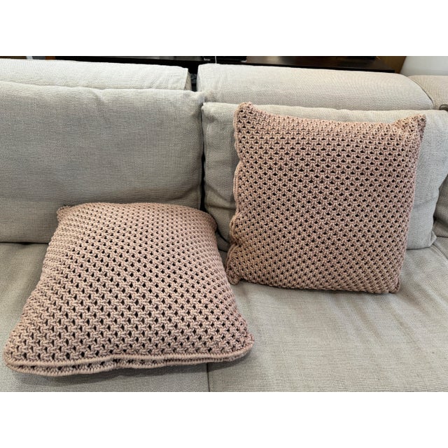 Feather & Down Chunky Knit Mocha Throw Pillows, Pair For Sale - Image 9 of 12