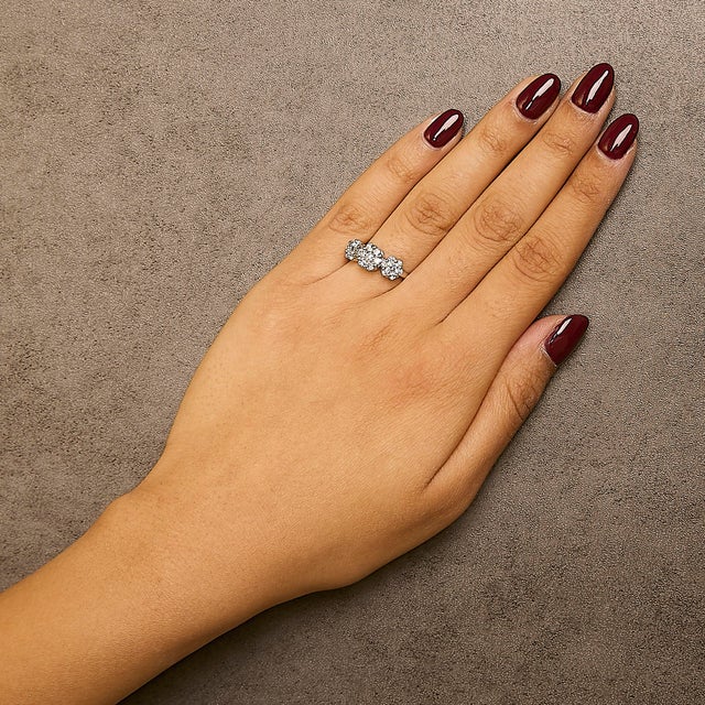 14K White Gold 1-1/4 Cttw Brilliant Cut Diamond Three Round Floral Clusters Engagement or Fashion Ring, Size 6.5 For Sale In New York - Image 6 of 7