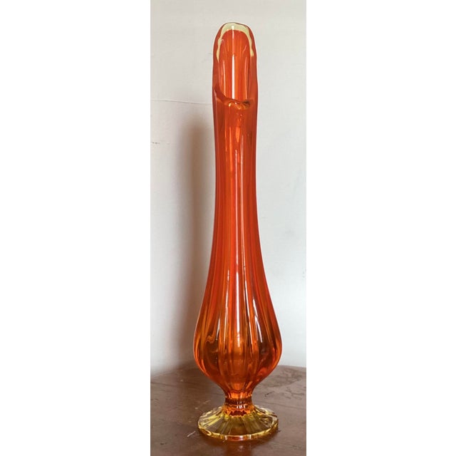 Mid Century Modern Orange and Yellow Swung Glass Vase | Chairish