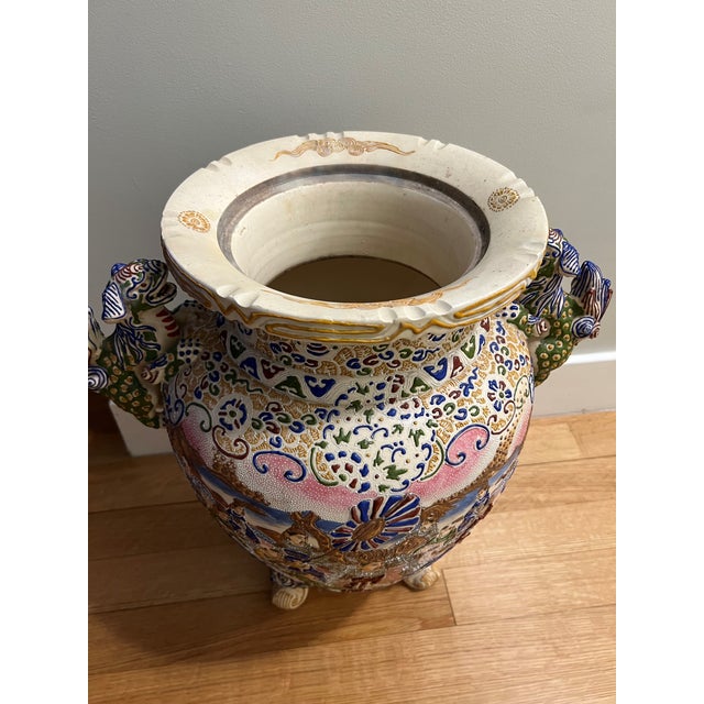 Cream Japanese Meiji Period Moriage Satsuma Floor Vase For Sale - Image 8 of 10
