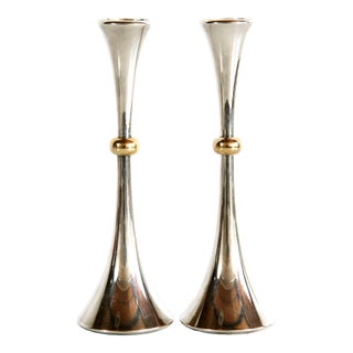 Mid Century Danish Modern Silverplate & Brass Candle Sticks by Jens Quistgaard for Dansk For Sale