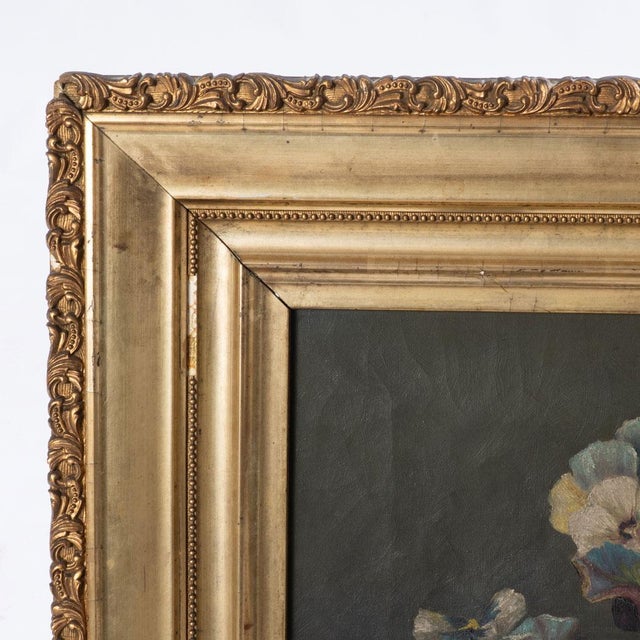 Victorian Late 19th Century Victorian Oil on Canvas Painting of Pansies For Sale - Image 3 of 9