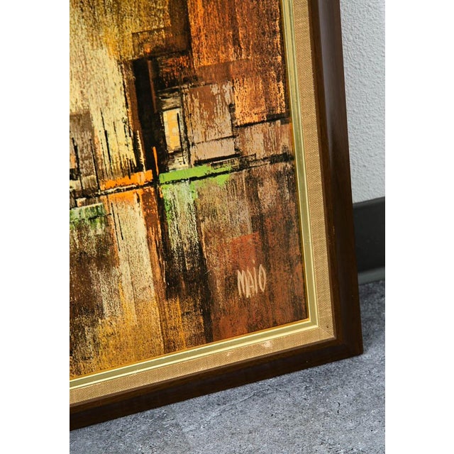 Textured abstracted cityscape Art print, signed by the artist. Framed Piece. Age: C 1965 Unique and well executed example....