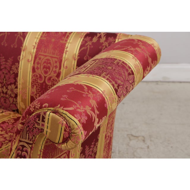 Red Vintage Camelback Damask Upholstered Sofa For Sale - Image 8 of 16