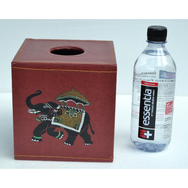 Late 20th Century Burgundy Embossed Leather Elephant Tissue Box Kleenex Cover For Sale - Image 9 of 18