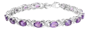 .925 Sterling Silver 7x5mm Oval Amethyst and Diamond Accent X-Link Bracelet (H-I Color, SI1-SI2 Clarity) - Size 7"
