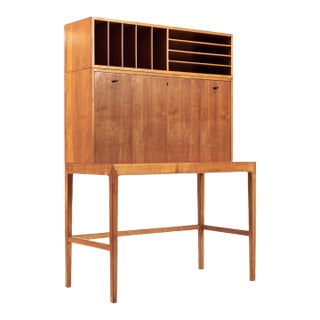 1950s Mid Century Danish Drop-Front Secretary Desk & Wall Shelf by Ditzel For Sale