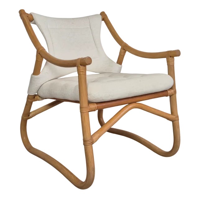 Mid-Century Danish Bamboo and Wool Lounge Chair, 1970s For Sale