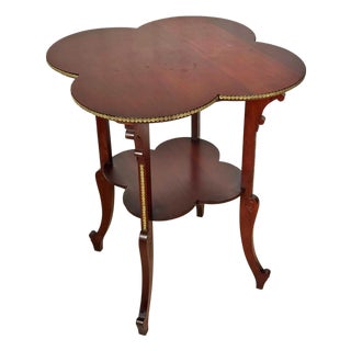 Antique Edwardian Mahogany Clover Leaf Side Table W/ Brass Ormolu For Sale