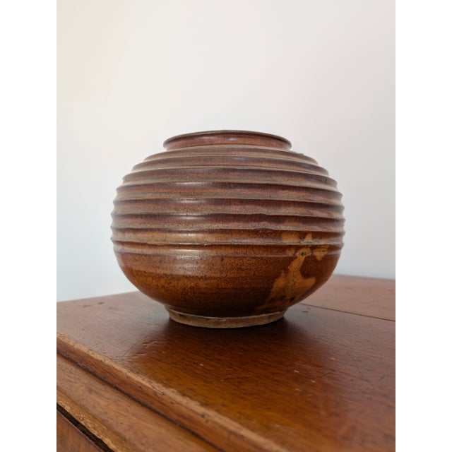 Khaki Vintage Brutalist Ceramic Globe Vase, 1960s For Sale - Image 8 of 15