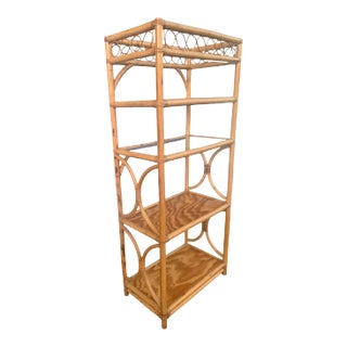 Late 20th Century Vintage Coastal Rattan Bookcase Etagere For Sale