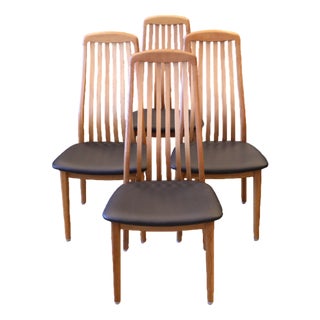Danish Chairs in Oak and Black Leather from Schou Andersen, 1960s, Set of 4 For Sale