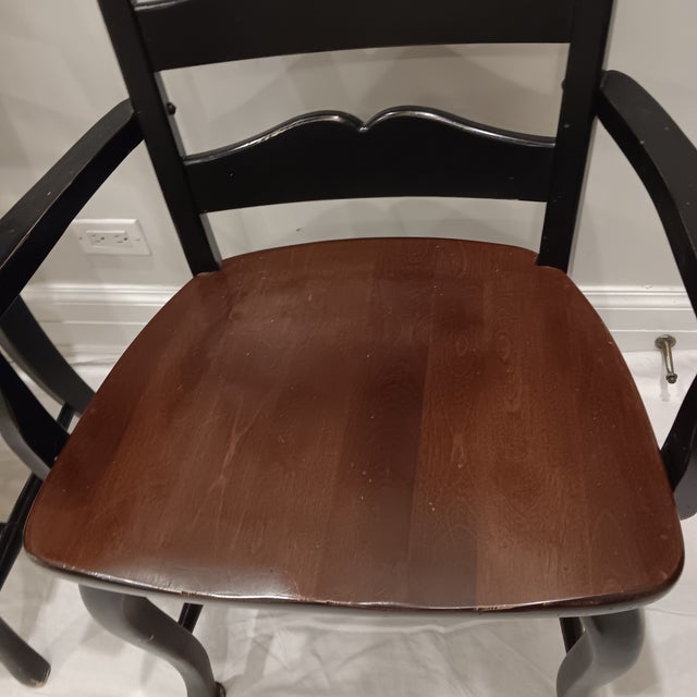 Black Vintage French Country Farmhouse Ladderback Arm Chairs, Set of 2 For Sale - Image 8 of 18