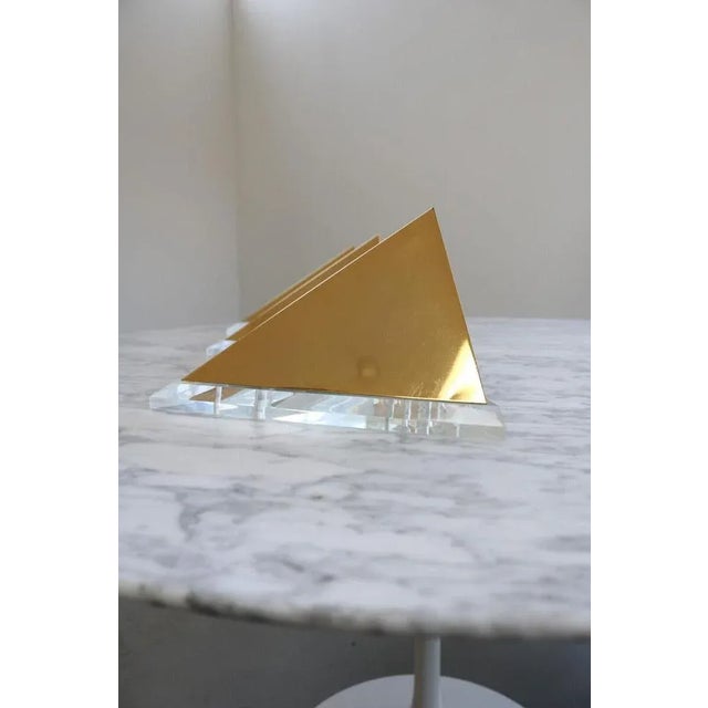 Mid-Century Modern Hollywood Regency Brass Wall Lights in Acrylic Glass, 1980s, Set of 3 For Sale - Image 6 of 13