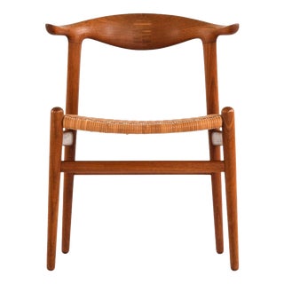 Scandinavian Modern JH-505 Cowhorn Chair in Teak and Cane attributed to Hans J. Wegner, 1952 For Sale