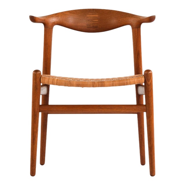 Scandinavian Modern JH-505 Cowhorn Chair in Teak and Cane attributed to Hans J. Wegner, 1952 For Sale