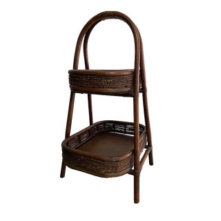 Vintage Bent Bamboo & Rattan Tiered Shelf For Sale
