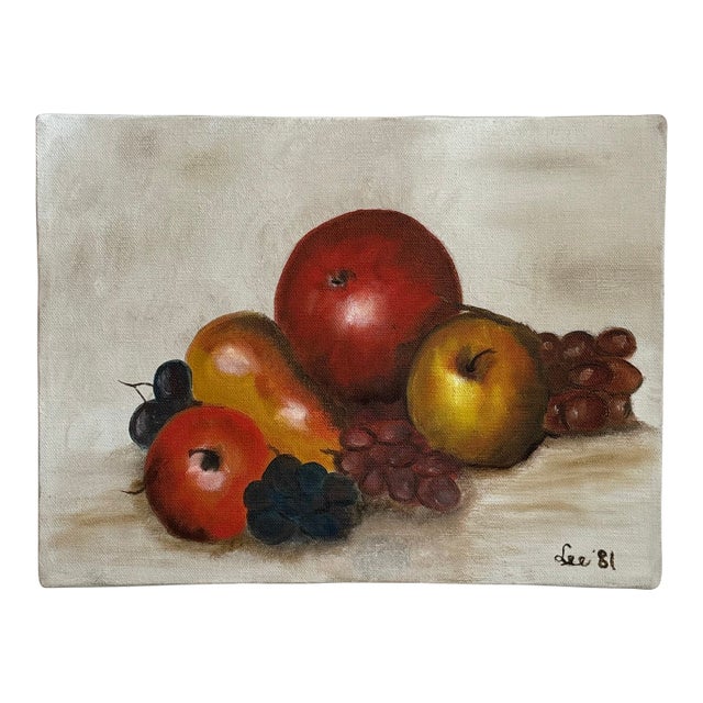 1981 Oil-on-Canvas Fruit Still Life, Unframed For Sale