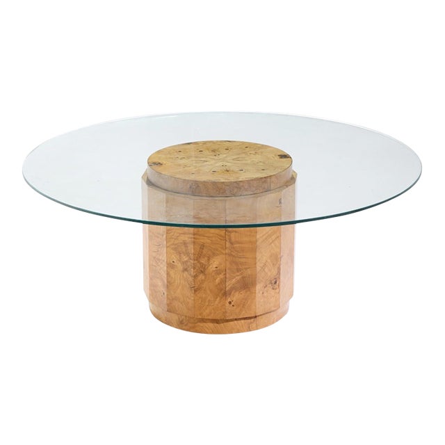 Edward Wormley for Dunbar Mid Century Burlwood Pedestal Drum Coffee Table For Sale